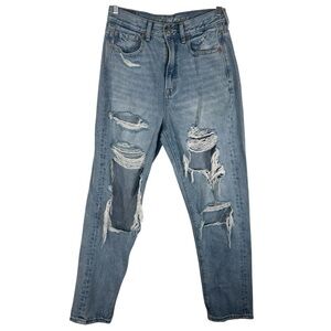 American Eagle AEO Highest Rise Mom Jean Women’s 2 Short Blue Distressed Jeans